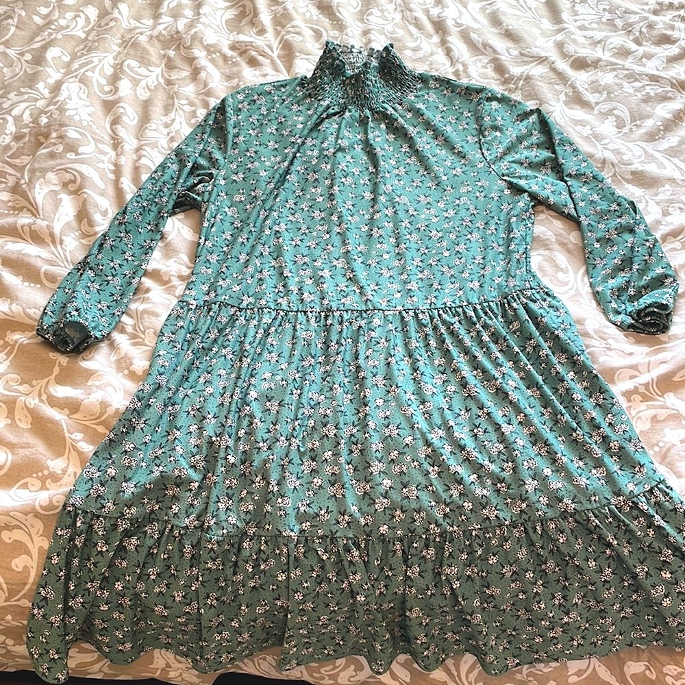 Green floral print dress